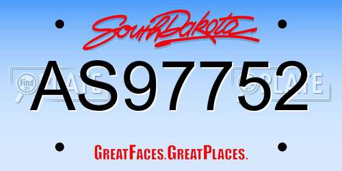 AS97752 South Dakota License Plate