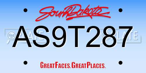 AS9T287 South Dakota License Plate