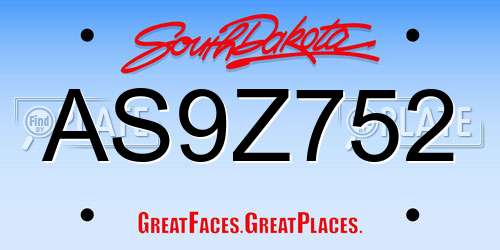 AS9Z752 South Dakota License Plate