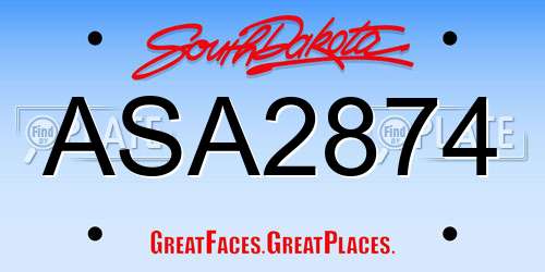 ASA2874 South Dakota License Plate