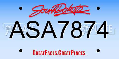 ASA7874 South Dakota License Plate