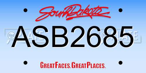 ASB2685 South Dakota License Plate
