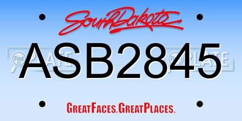 ASB2845 South Dakota License Plate