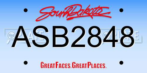 ASB2848 South Dakota License Plate