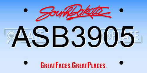 ASB3905 South Dakota License Plate