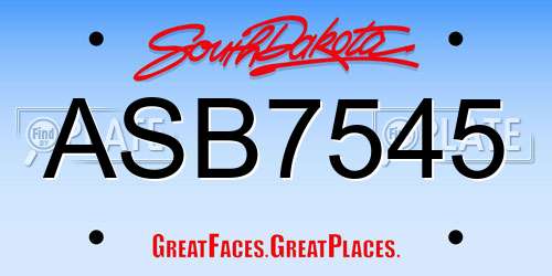 ASB7545 South Dakota License Plate