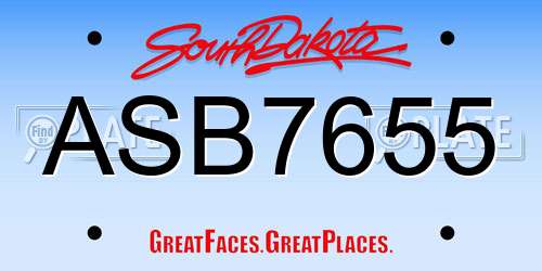 ASB7655 South Dakota License Plate