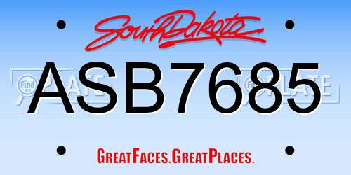 ASB7685 South Dakota License Plate