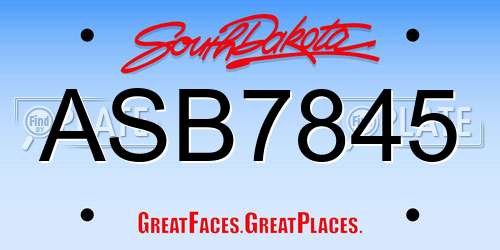 ASB7845 South Dakota License Plate