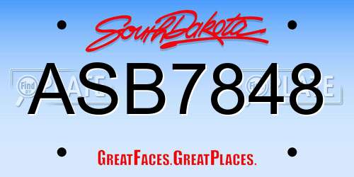 ASB7848 South Dakota License Plate