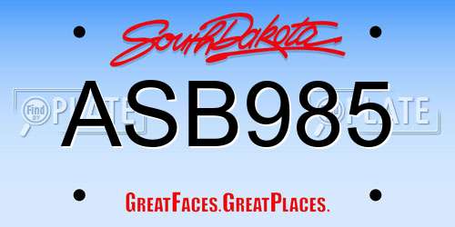 ASB985 South Dakota License Plate
