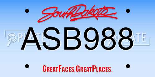 ASB988 South Dakota License Plate