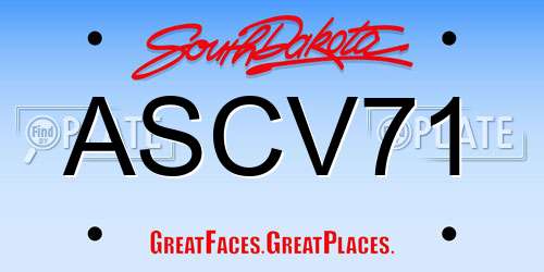 ASCV71 South Dakota License Plate