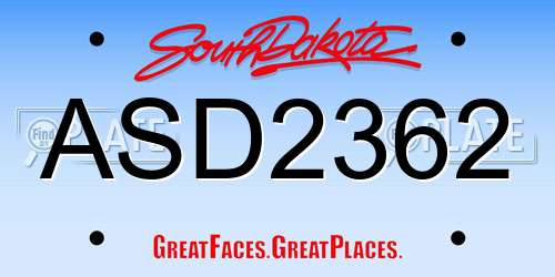 ASD2362 South Dakota License Plate