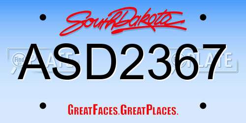 ASD2367 South Dakota License Plate