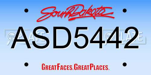 ASD5442 South Dakota License Plate