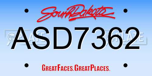 ASD7362 South Dakota License Plate