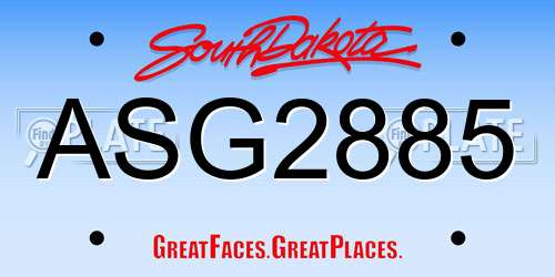 ASG2885 South Dakota License Plate