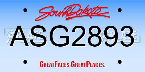 ASG2893 South Dakota License Plate