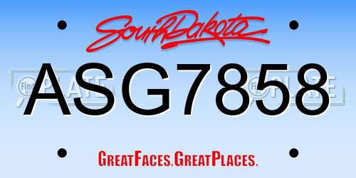 ASG7858 South Dakota License Plate