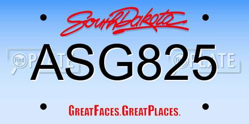 ASG825 South Dakota License Plate