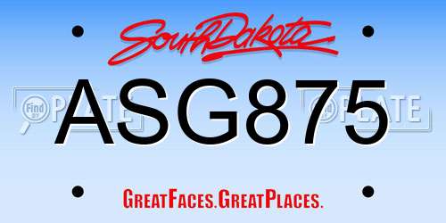 ASG875 South Dakota License Plate
