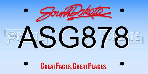ASG878 South Dakota License Plate