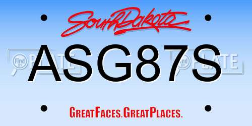 ASG87S South Dakota License Plate