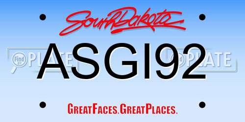 ASGI92 South Dakota License Plate