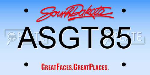 ASGT85 South Dakota License Plate