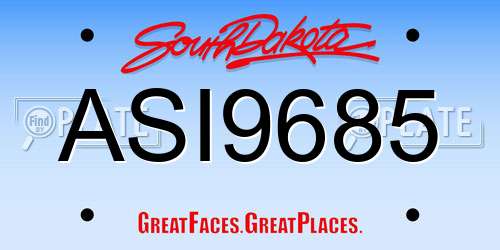ASI9685 South Dakota License Plate