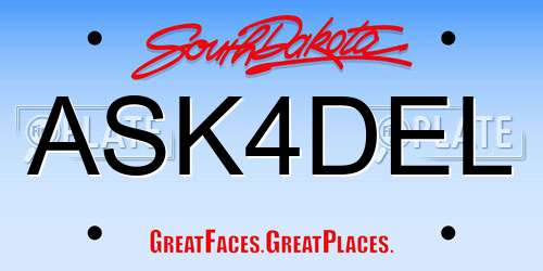 ASK4DEL South Dakota License Plate