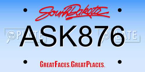 ASK876 South Dakota License Plate