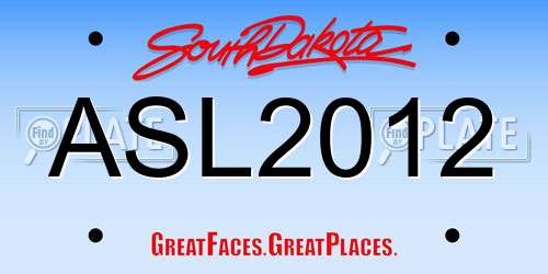ASL2012 South Dakota License Plate