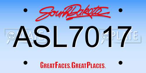 ASL7017 South Dakota License Plate