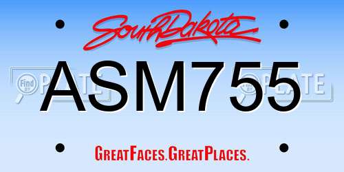 ASM755 South Dakota License Plate