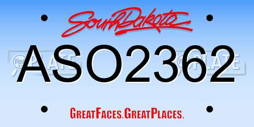 ASO2362 South Dakota License Plate