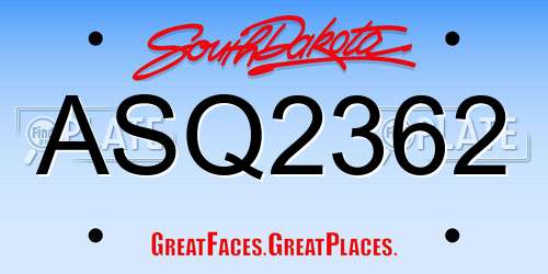 ASQ2362 South Dakota License Plate