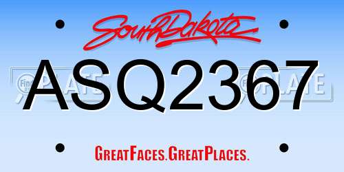 ASQ2367 South Dakota License Plate