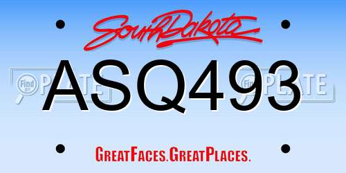 ASQ493 South Dakota License Plate