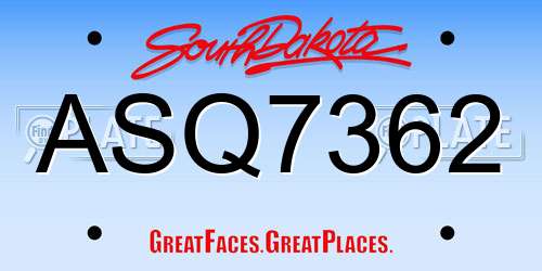 ASQ7362 South Dakota License Plate