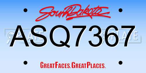 ASQ7367 South Dakota License Plate