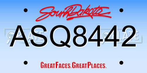 ASQ8442 South Dakota License Plate