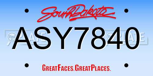 ASY7840 South Dakota License Plate