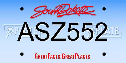 ASZ552 South Dakota License Plate