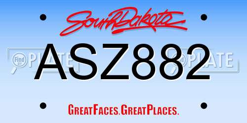 ASZ882 South Dakota License Plate