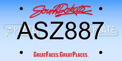 ASZ887 South Dakota License Plate