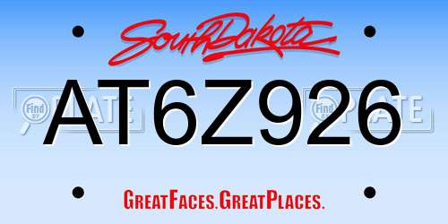 AT6Z926 South Dakota License Plate