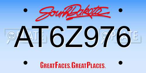 AT6Z976 South Dakota License Plate