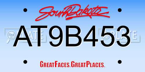 AT9B453 South Dakota License Plate